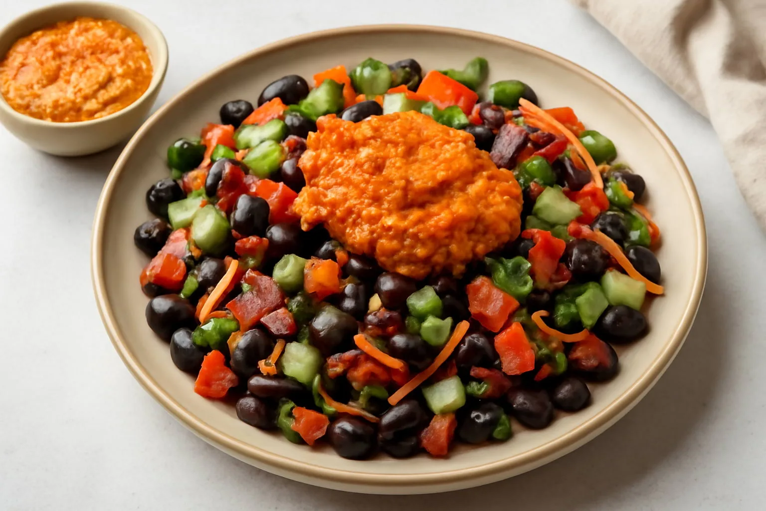 Ensalada de Frijoles con Salsa Romesco